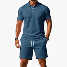 Tailored polo and streamlined shorts set in blue