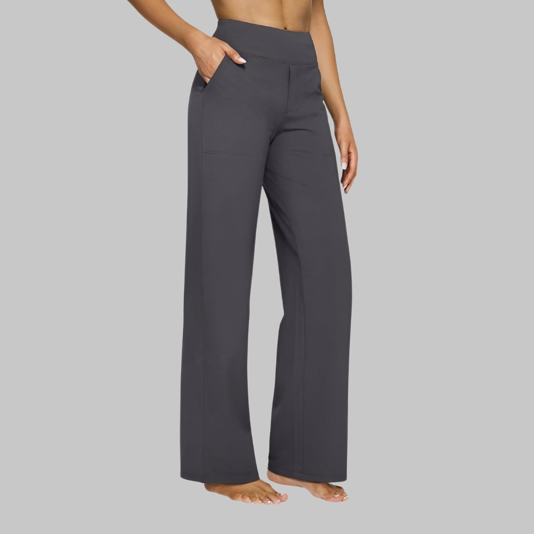 Fall Stretch High Waist Wide Leg Pull On Pants for Women in Gray