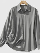 Fall Hidden Placket Curved Hem Long Sleeve Shirt for Women