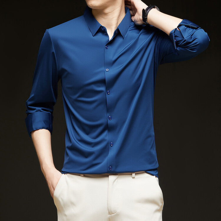 Fall Slim Fit Lightweight Button Up Dress Shirt for Men in Blue