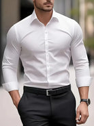 Fall Slim Fit Breathable Long Sleeve Dress Shirt for Men in White