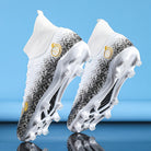 Anti slip breathable outdoor soccer shoe in white and black