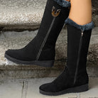 Winter Boots Womens Mid Calf Cuffed Warm Lined Snow Boot Flat