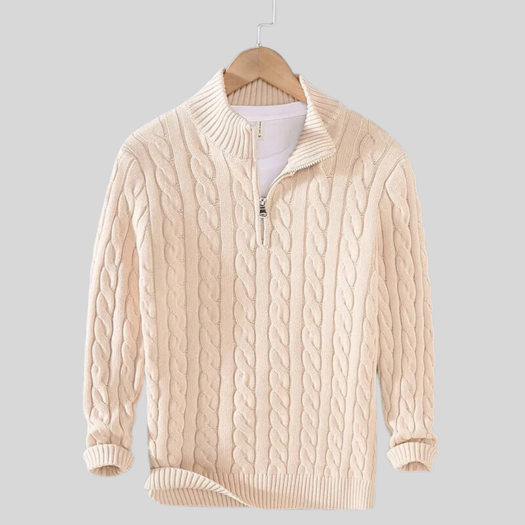 Fall Cable Knit Stand Collar Quarter Zip Sweater for Men