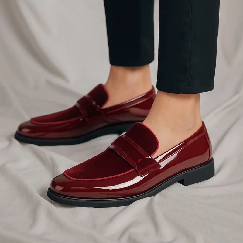 Polished leather suede panel penny loafer, view 6