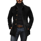 Fall Corduroy Stand Collar Button Front Short Coat for Men in Black