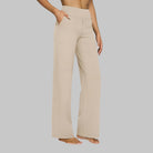 Fall Stretch High Waist Wide Leg Pull On Pants for Women in Cream