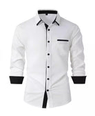 Fall Slim Fit Cotton Blend Contrast Trim Dress Shirt for Men in White