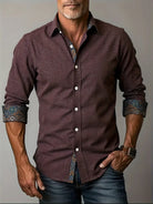 Modern tailored contrast detail button up shirt in burgundy