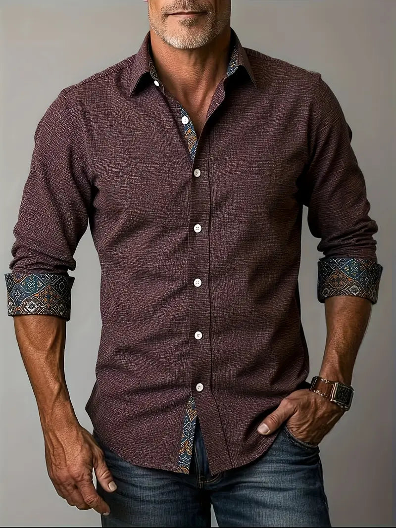 Modern tailored contrast detail button up shirt in burgundy