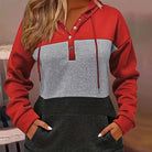 Hoodie Womens Colour Block Button Neck Pullover Soft Fleece Warm