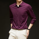 Fall Slim Fit Lightweight Button Up Dress Shirt for Men in Burgundy