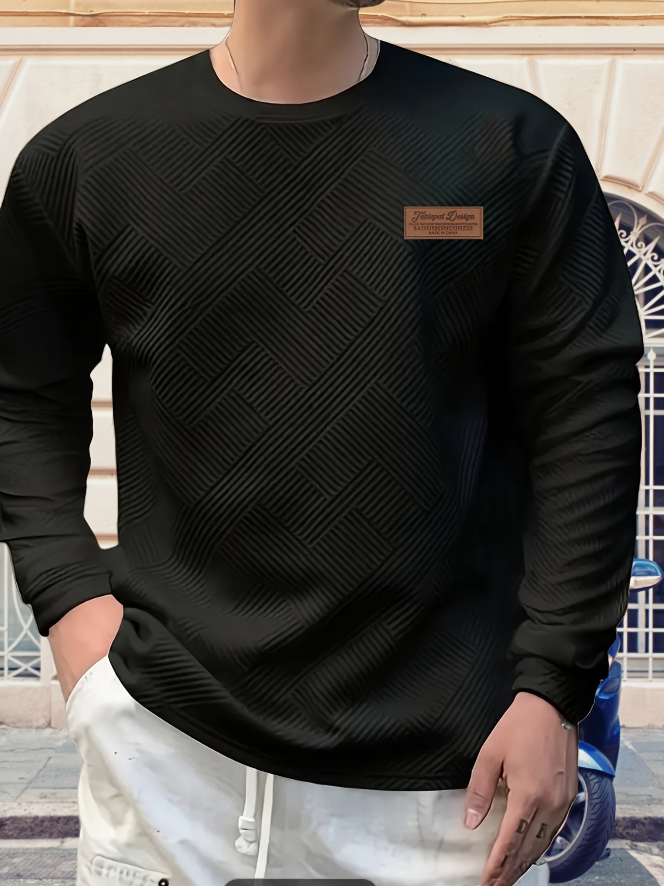 Sweatshirt Mens Crew Neck Textured Pullover Ribbed Trim Everyday