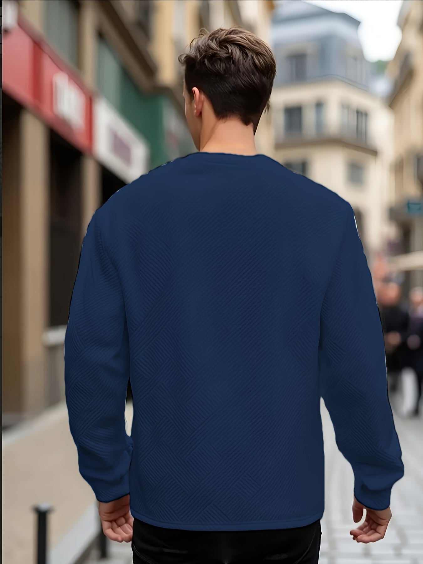 Sweatshirt Mens Crew Neck Textured Pullover Ribbed Trim Everyday