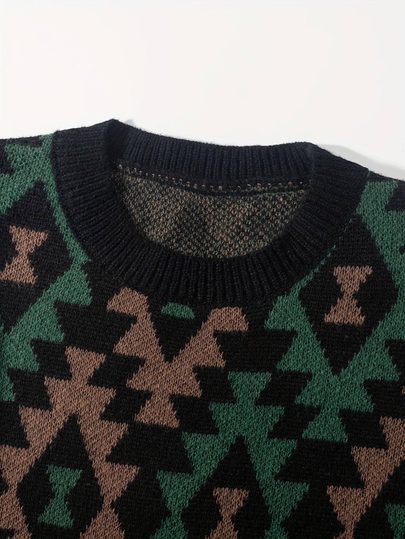 Fair Isle Sweater Mens Nordic Pattern Knit Crew Neck Winter Warm