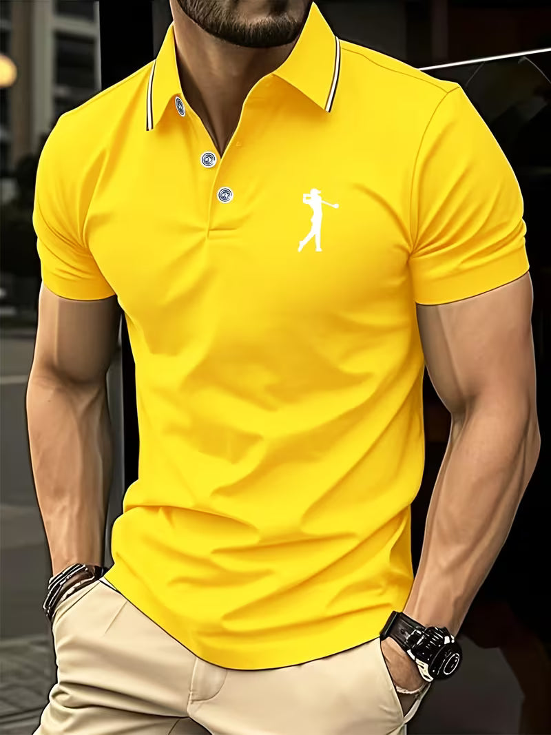 Printed short sleeve golf shirt in yellow