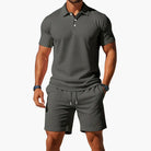 Tailored polo and streamlined shorts set in gray