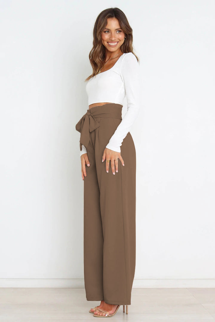 High waist paperbag pant with bow detail, view 11
