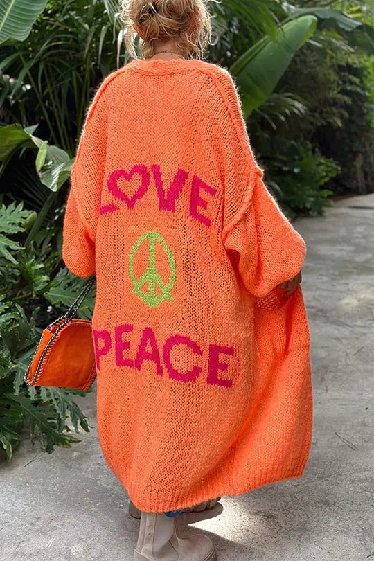 Oversized printed boho knit cardigan in orange