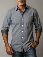 Modern tailored contrast detail button up shirt in gray