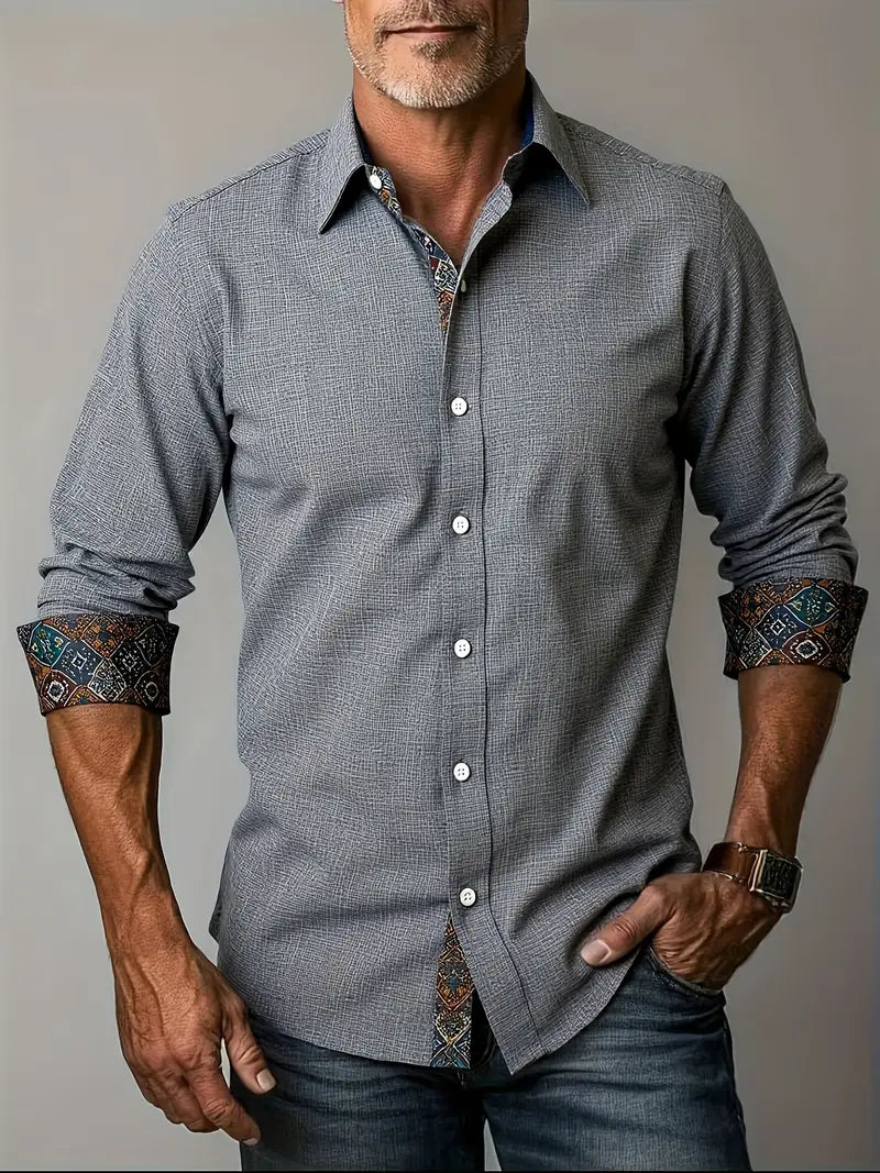 Modern tailored contrast detail button up shirt in gray