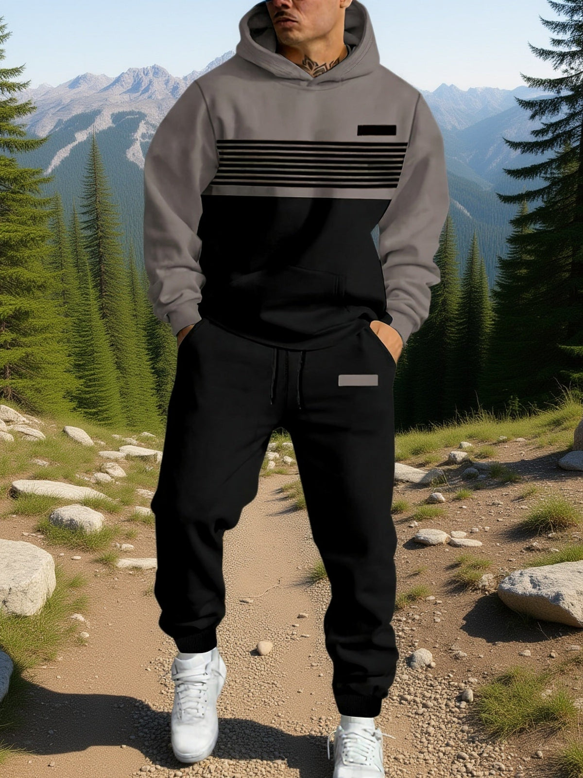 Hoodie Mens Colour Block Hooded Sweatshirt Pullover Modern Fit