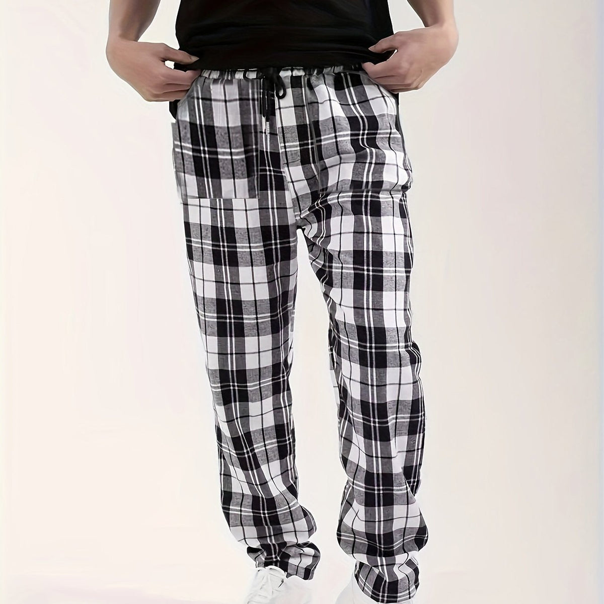 Lounge Pants Mens Plaid Pyjama Bottoms Relaxed Elastic Waist Soft