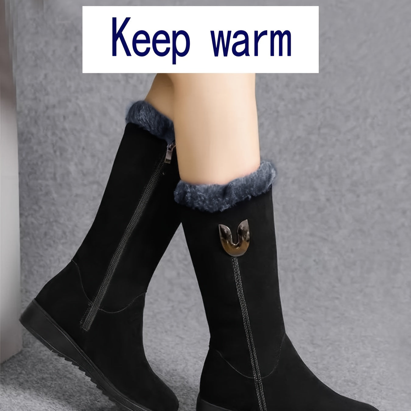 Winter Boots Womens Mid Calf Cuffed Warm Lined Snow Boot Flat