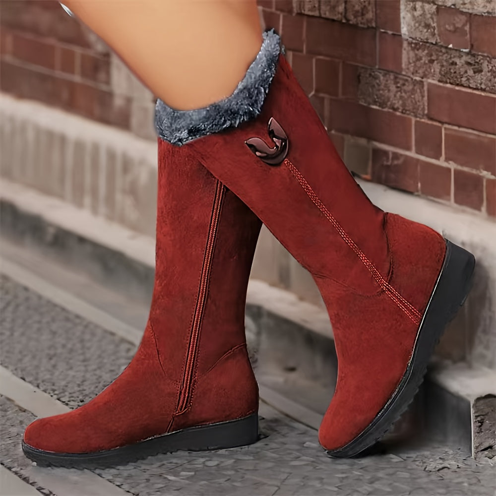Winter Boots Womens Mid Calf Cuffed Warm Lined Snow Boot Flat