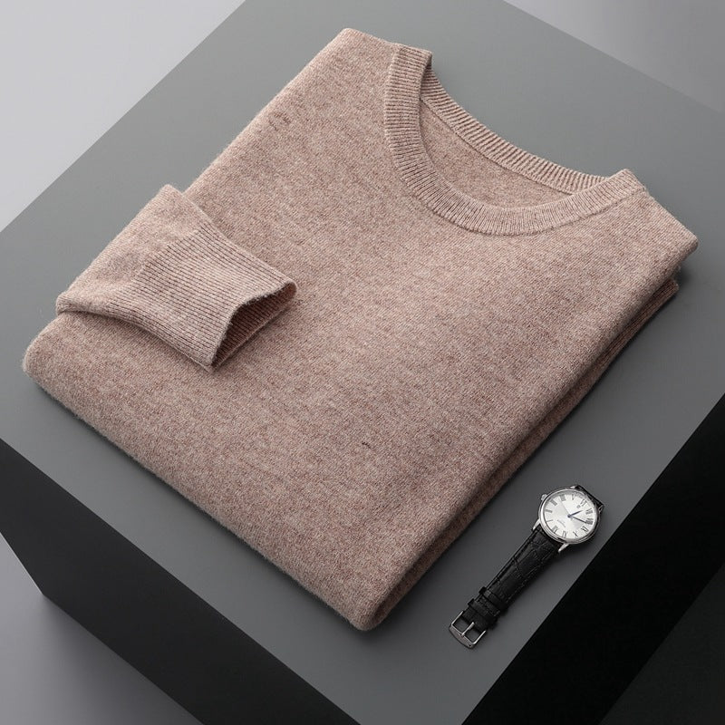 Fall Cashmere Feel Knit Crew Neck Sweater for Men in Taupe