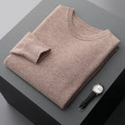 Fall Cashmere Feel Knit Crew Neck Sweater for Men in Taupe