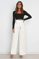 High waist paperbag pant with bow detail, view 8