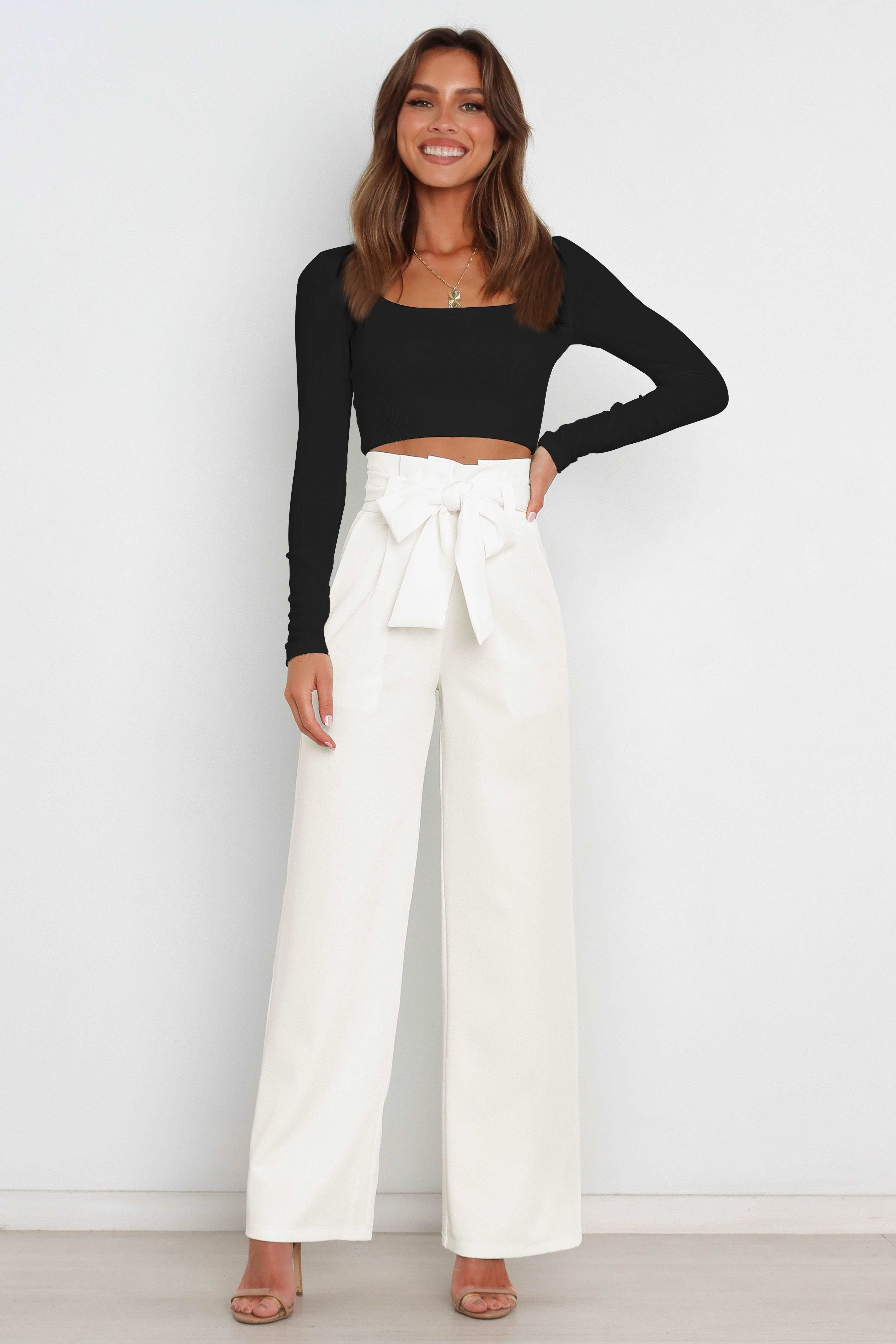 High waist paperbag pant with bow detail, view 8