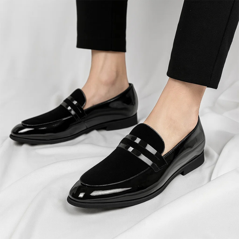 Polished leather suede panel penny loafer, view 8