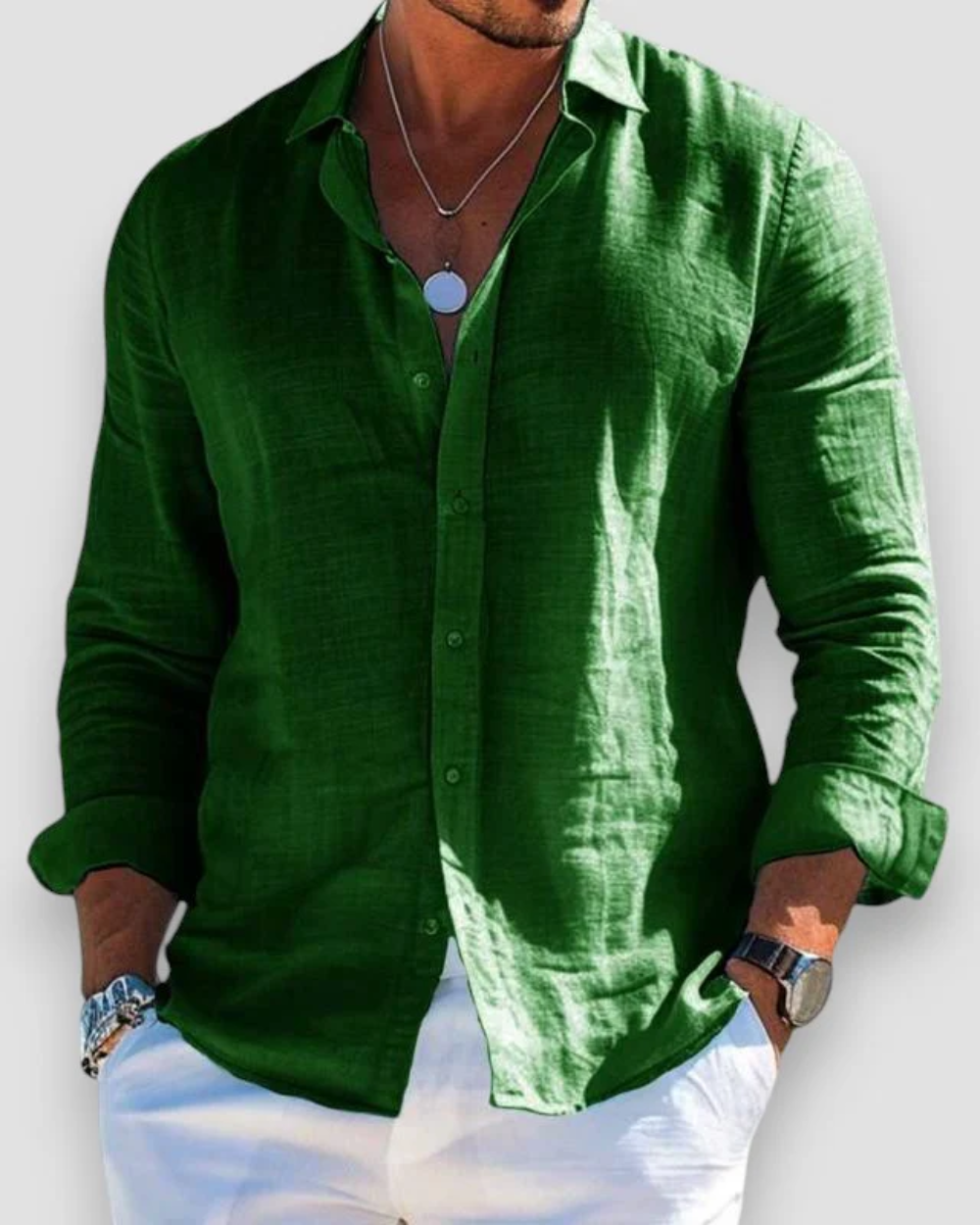Lightweight long sleeve summer shirt in green