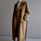 Winter Wool Feel Belted Long Wrap Coat for Women in Camel