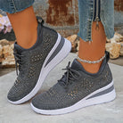 Fall Rhinestone Wedge Orthopedic Style Sneakers for Women in Gray