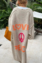 Oversized printed boho knit cardigan in beige