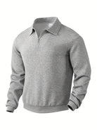 Fall Textured Geometric Polo Collar Quarter Zip Sweater for Men in Gray