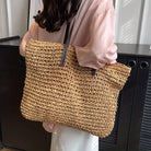 Oversized woven straw beach tote bag, view 3