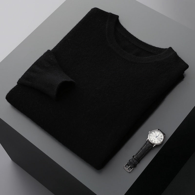 Fall Cashmere Feel Knit Crew Neck Sweater for Men in Black