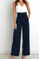 High waist paperbag pant with bow detail in marine