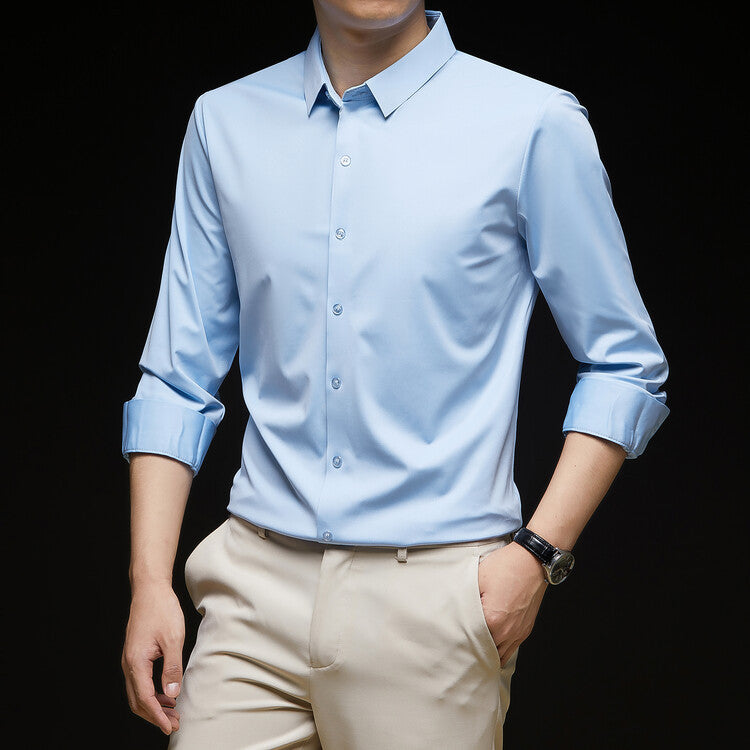 Fall Slim Fit Lightweight Button Up Dress Shirt for Men in Light Blue