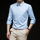 Fall Slim Fit Lightweight Button Up Dress Shirt for Men in Light Blue