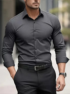 Fall Slim Fit Breathable Long Sleeve Dress Shirt for Men in Charcoal Gray
