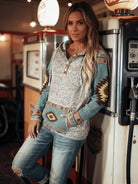 Hoodie Womens Western Aztec Pattern Trim Hooded Sweatshirt Cozy