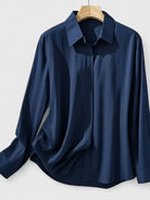 Fall Hidden Placket Curved Hem Long Sleeve Shirt for Women
