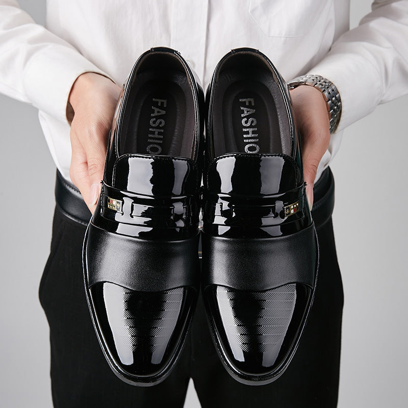 Winter Glossy Faux Leather Slip On Loafers for Men in Black