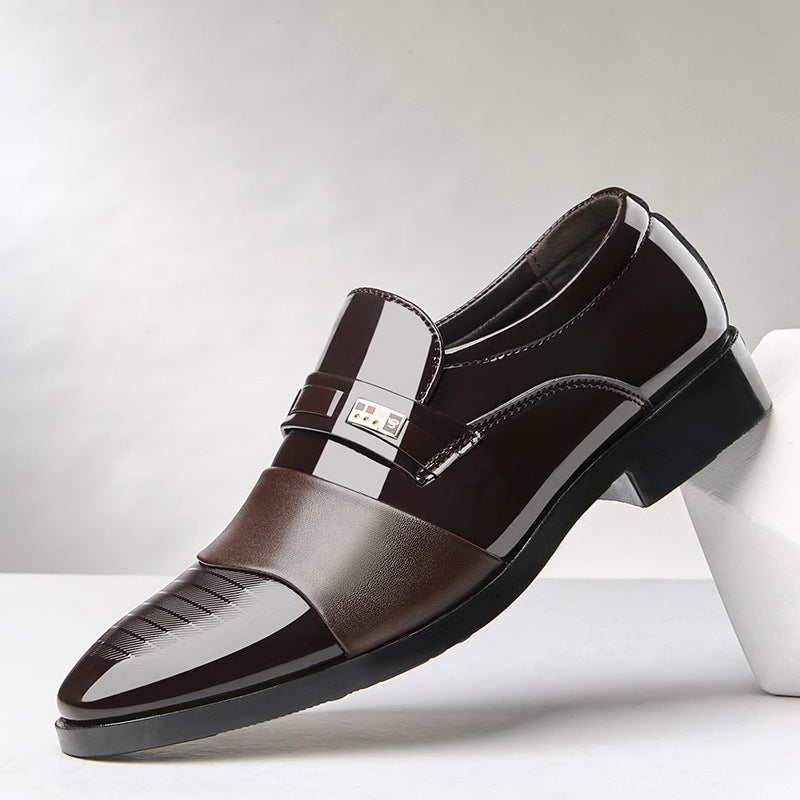 Winter Glossy Faux Leather Slip On Loafers for Men in Brown