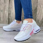 Fall Lightweight Air Cushion Walking Sneakers for Women in White Pink